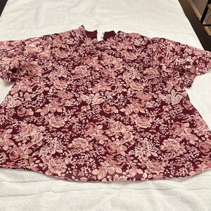 LC Lauren Conrad Burgundy and Pink Floral Blouse